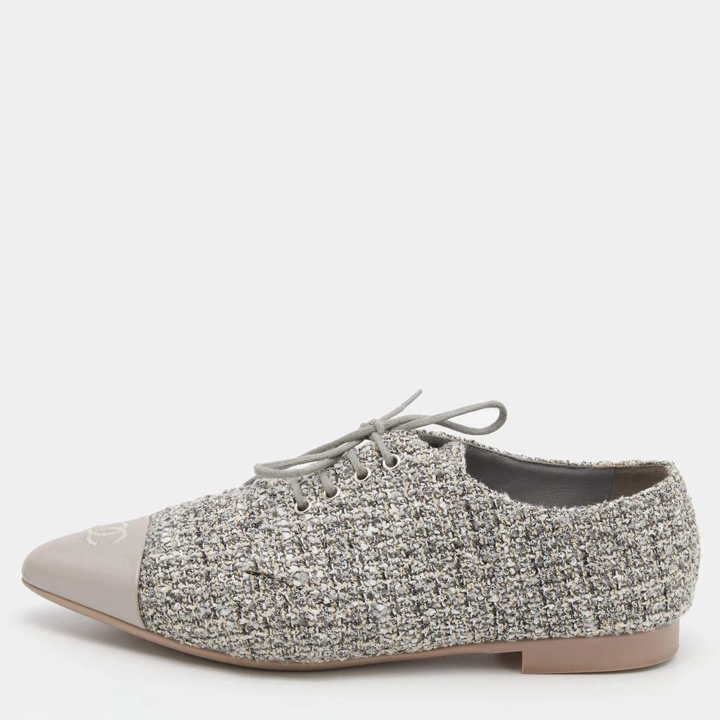 商品[二手商品] Chanel|Chanel Multicolor Tweed And Leather CC Cap Toe Lace Up Derby Size 37.5,价格¥4749,第1张图片
