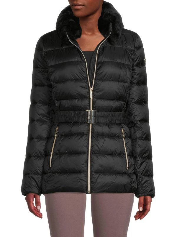 商品Michael Kors|Faux Fur Trim Belted Puffer Jacket,价格¥482,第1张图片