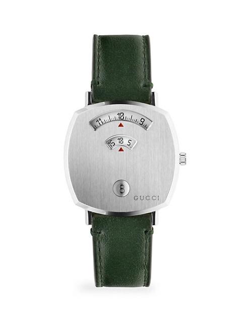 Grip Stainless Steel & Green Leather Strap Watch商品第1张图片规格展示