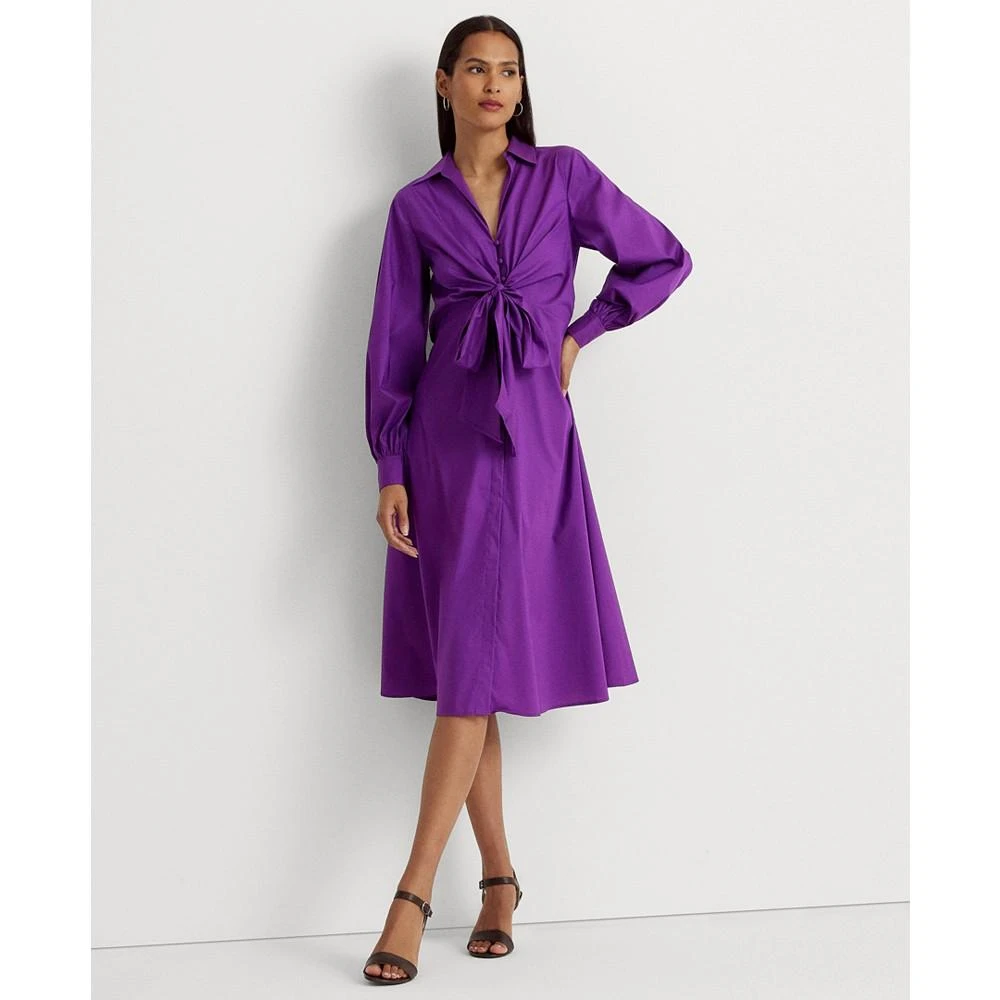 商品Ralph Lauren|Women's Tie-Front Cotton-Blend Shirtdress,价格¥750,第1张图片