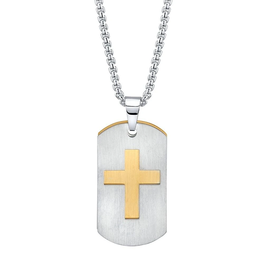 商品Unwritten|Double Tag Cross Pendant Necklace in Stainless Steel, 24" Chain,价格¥182,第1张图片