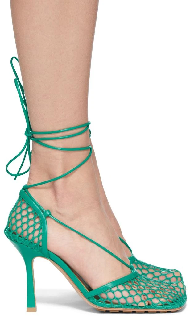 商品Bottega Veneta|Green Stretch Web Heels,价格¥8622,第1张图片