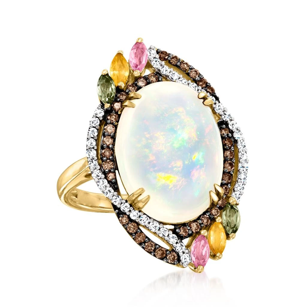 商品Ross-Simons|Opal and Multicolored Sapphire Ring With . Brown and White Diamonds in 14kt Yellow Gold,价格¥11129,第4张图片详细描述