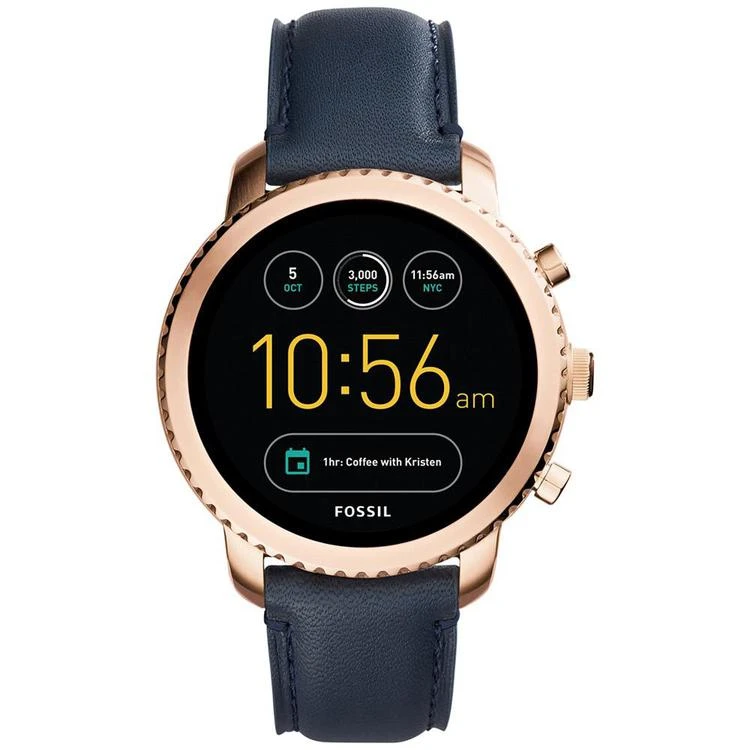 商品Fossil|Q Men's Explorist Gen 3 Navy Leather Strap Touchscreen Smart Watch 46mm,价格¥1495,第1张图片