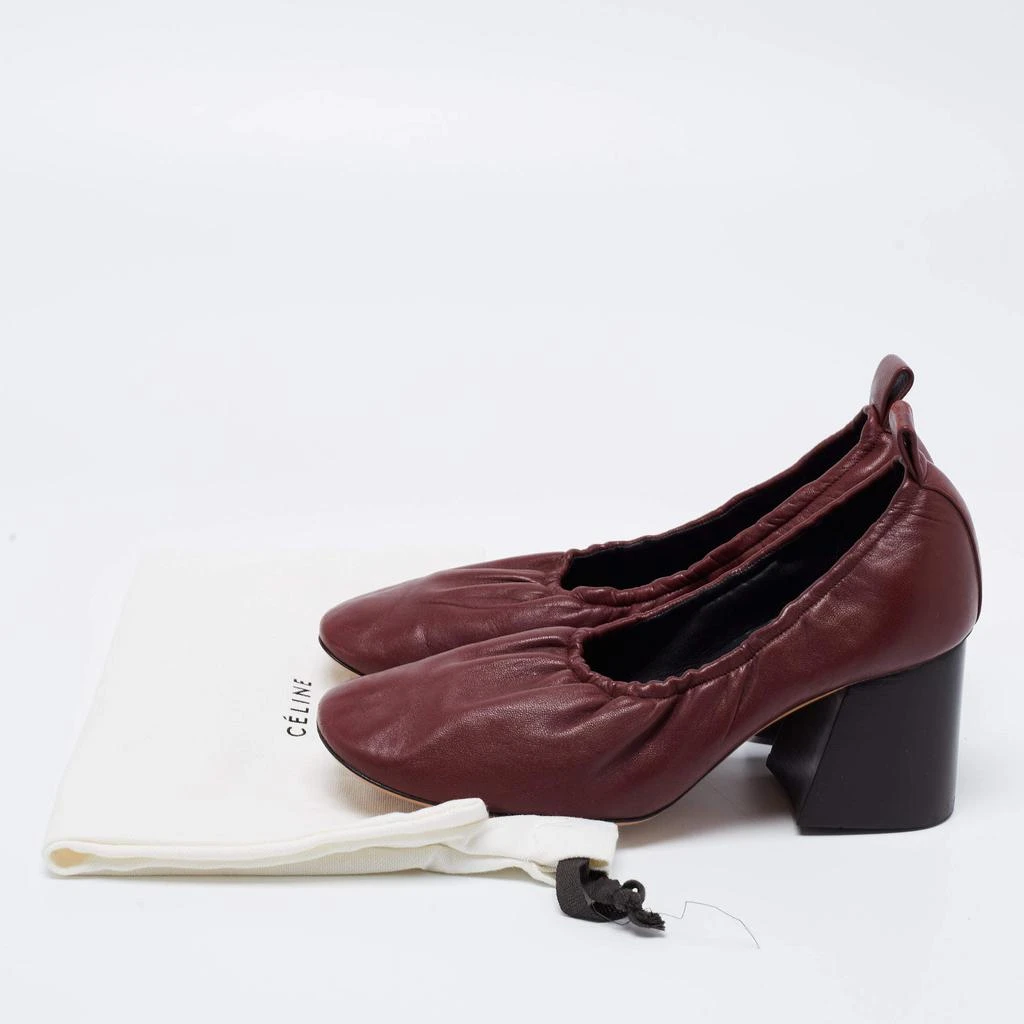 Celine Burgundy Leather Scrunch Block Heel Pumps Size 38 商品