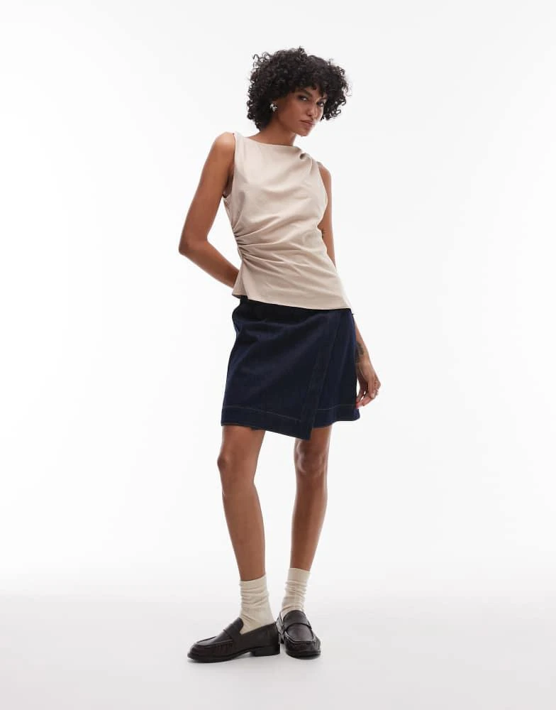 商品ARKET|ARKET wrap detail denim mini skirt in dark wash blue,价格¥686,第3张图片详细描述