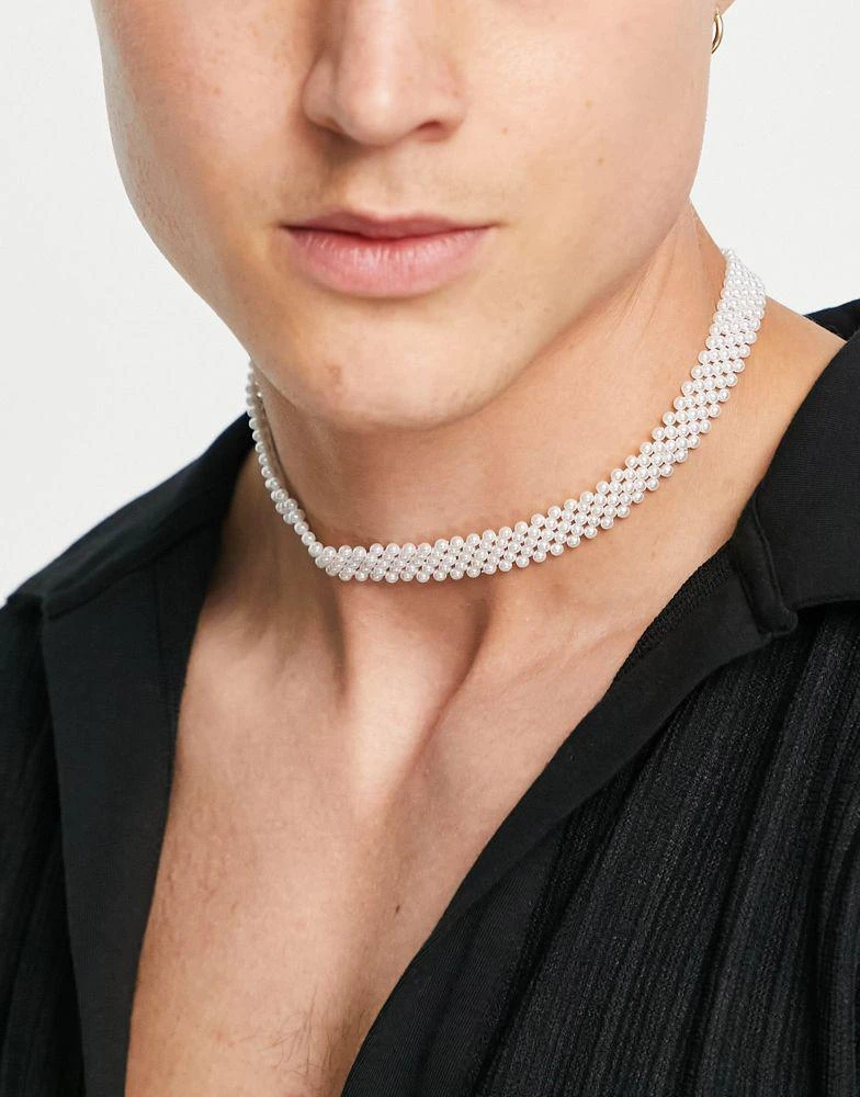 商品ASOS|ASOS DESIGN faux pearl party choker necklace in white,价格¥124,第2张图片详细描述