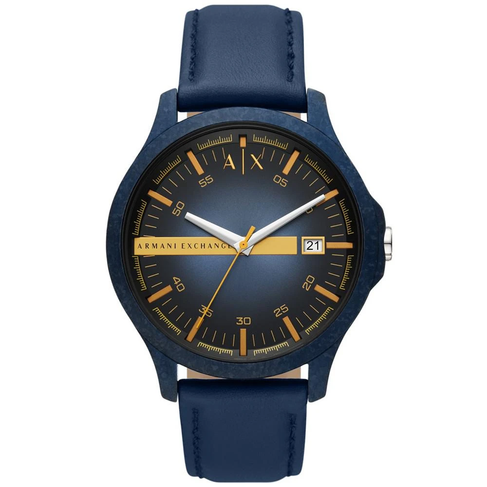 商品Armani Exchange|Men's Three-Hand Date Blue Leather Strap Watch,价格¥955,第1张图片