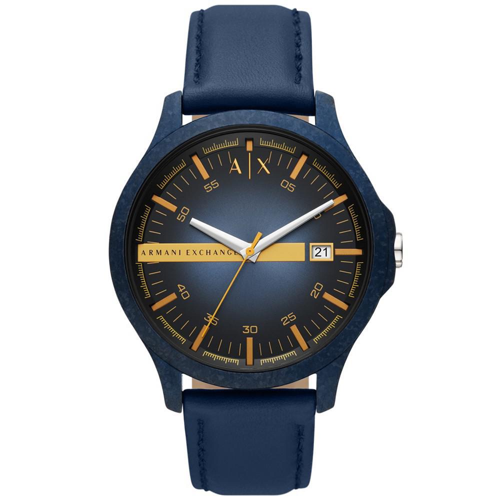 商品Armani Exchange|Men's Three-Hand Date Blue Leather Strap Watch,价格¥1247,第1张图片