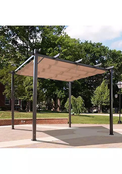 商品belk|10 X 10 Outdoor Pergola Aluminum Gazebo W  Retractable Canopy For Patio Backyard Party Brown,价格¥2973,第2张图片详细描述