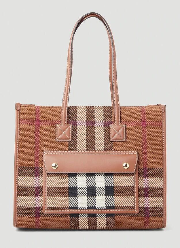 商品Burberry|Pocket Check Tote Bag in Brown,价格¥15233,第1张图片