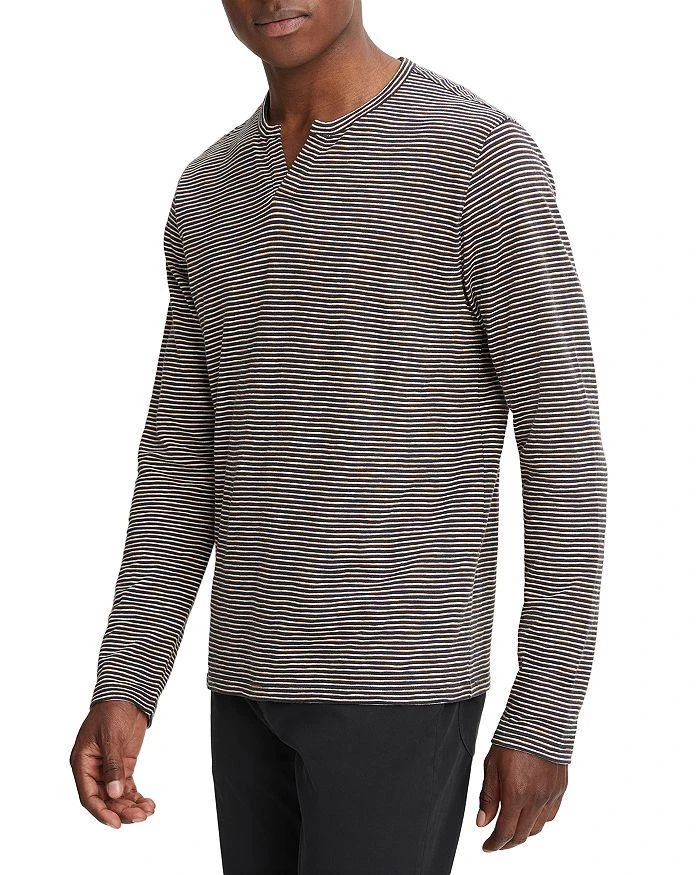 商品Vince|Cotton Textured Stripe Long Sleeve Split Neck Tee,价格¥765,第1张图片详细描述