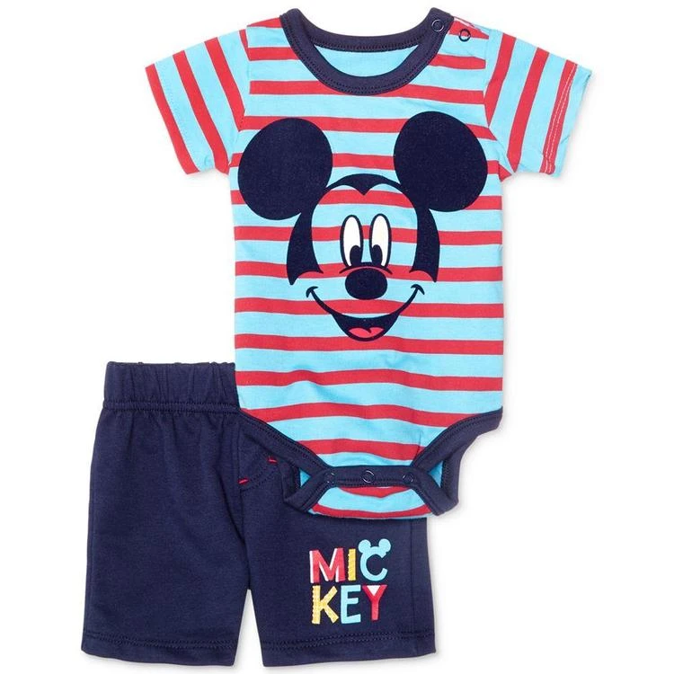 商品Nannette|2-Pc. Mickey Mouse Striped Bodysuit & Shorts Set, Baby Boys (0-24 months),价格¥90,第1张图片