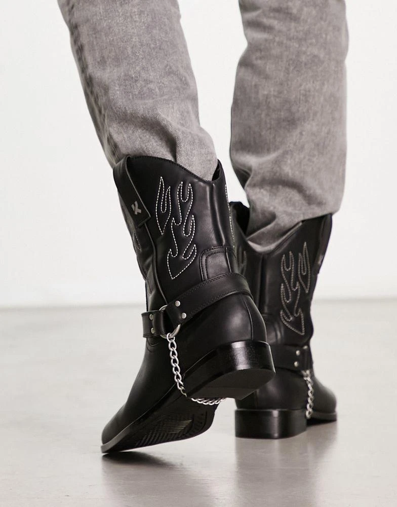 商品Koi Footwear|KOI Bronco grey flame western boot in black,价格¥570,第3张图片详细描述