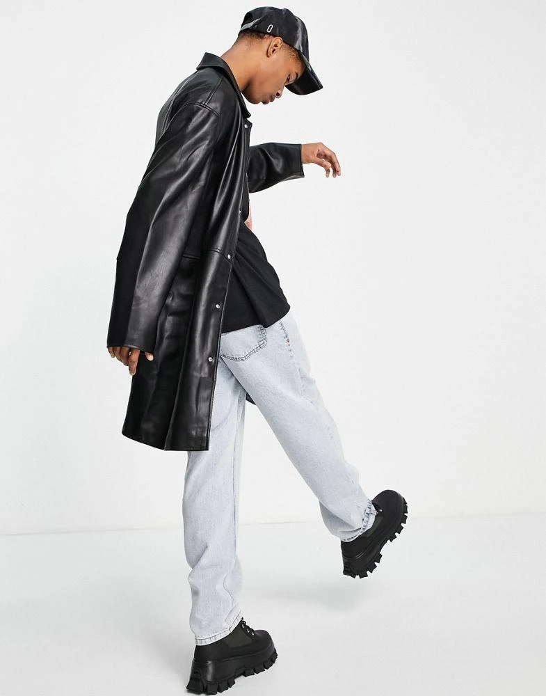 商品ASOS|ASOS DESIGN faux leather longline trench coat in black,价格¥410,第4张图片详细描述