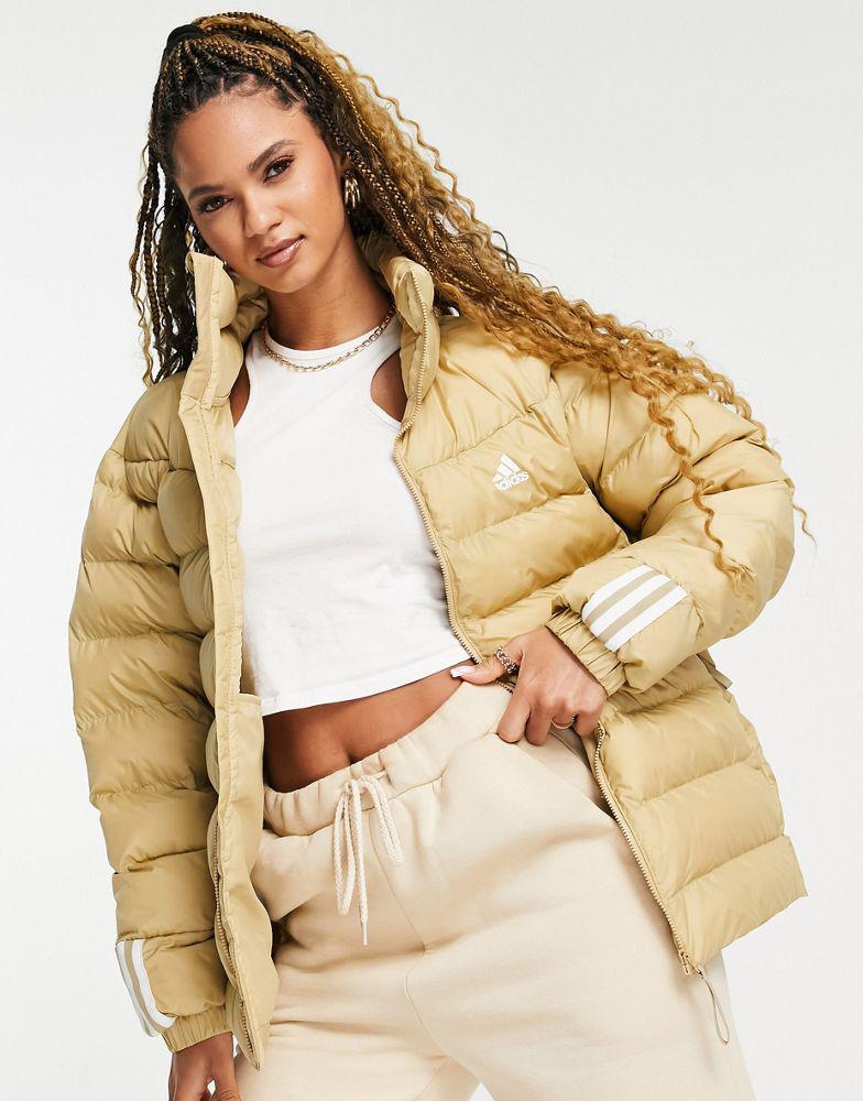 adidas Outdoor Itavic hooded light puffer jacket in beige商品第2张图片规格展示