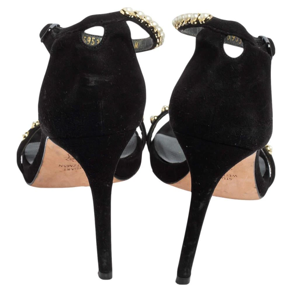 商品[二手商品] Stuart Weitzman|Stuart Weitzman Black Suede Faux Pearl Embellished Nudist Sandals Size 37.5,价格¥801,第5张图片详细描述
