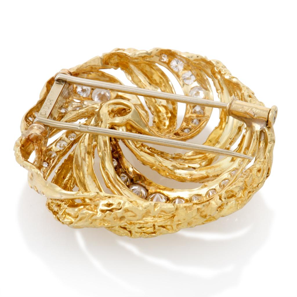 Dior Womens 18K Yellow Gold Diamond Swirl Brooch商品第2张图片规格展示