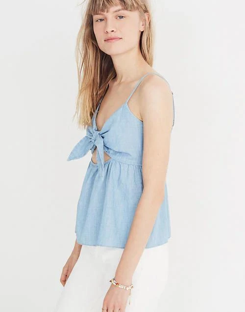 商品Madewell|Chambray Tie-Front Keyhole Cami Top,价格¥241,第1张图片