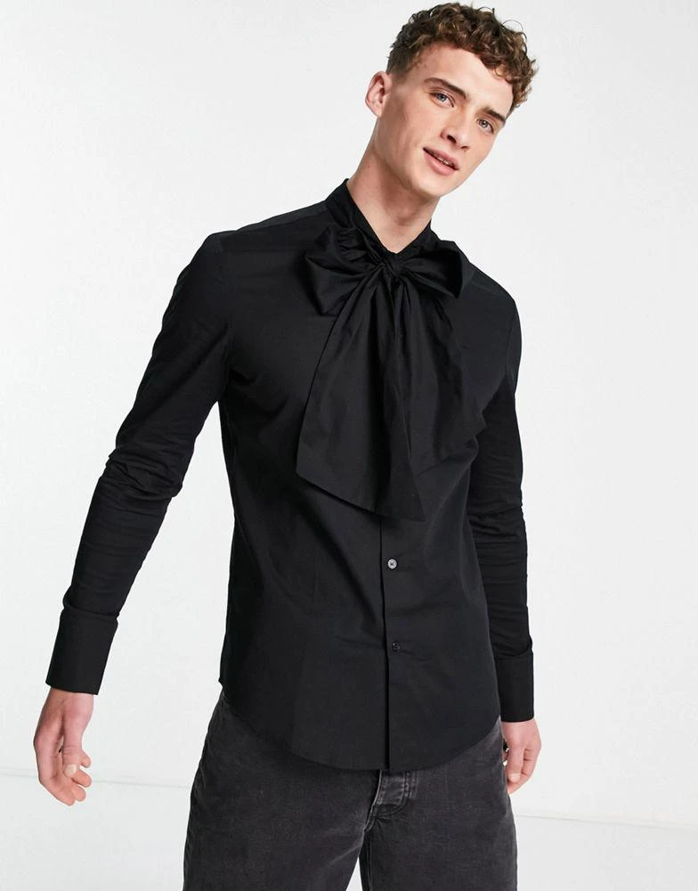 商品ASOS|ASOS DESIGN black poplin shirt with oversized pussybow tie neck,价格¥174,第2张图片详细描述