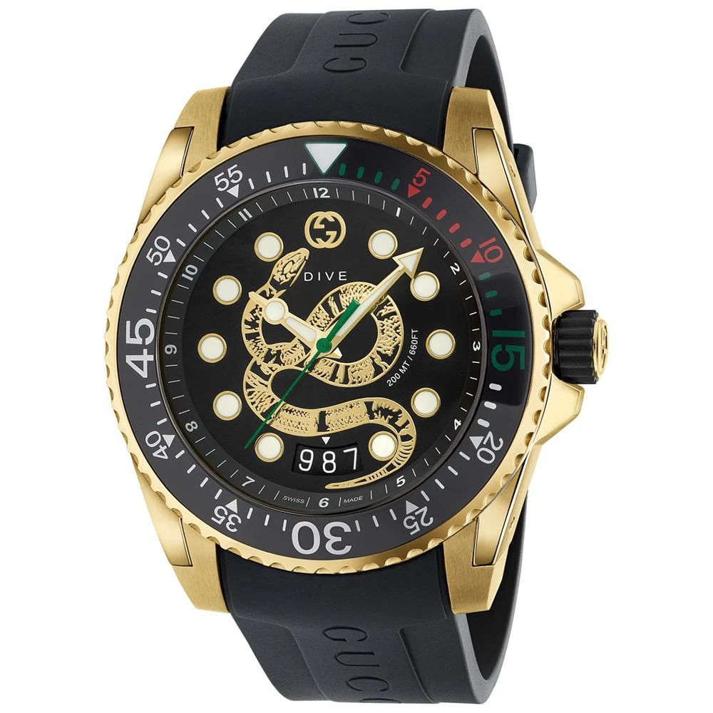 商品Gucci|Men's Swiss Diver Black Rubber Strap Watch 40mm,价格¥14052,第1张图片