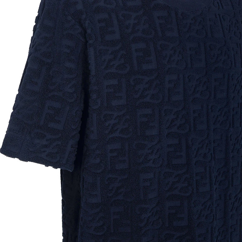 商品Fendi|【预售3-7天】FENDI/芬迪  男士蓝色棉质混纺毛圈效果老花图案短袖T恤FY0936A9RKF0QG3,价格¥5245,第5张图片详细描述