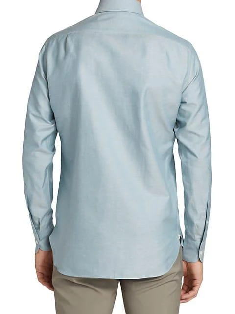 商品Zegna|Crossover Textured Long-Sleeve Shirt,价格¥2174,第4张图片详细描述