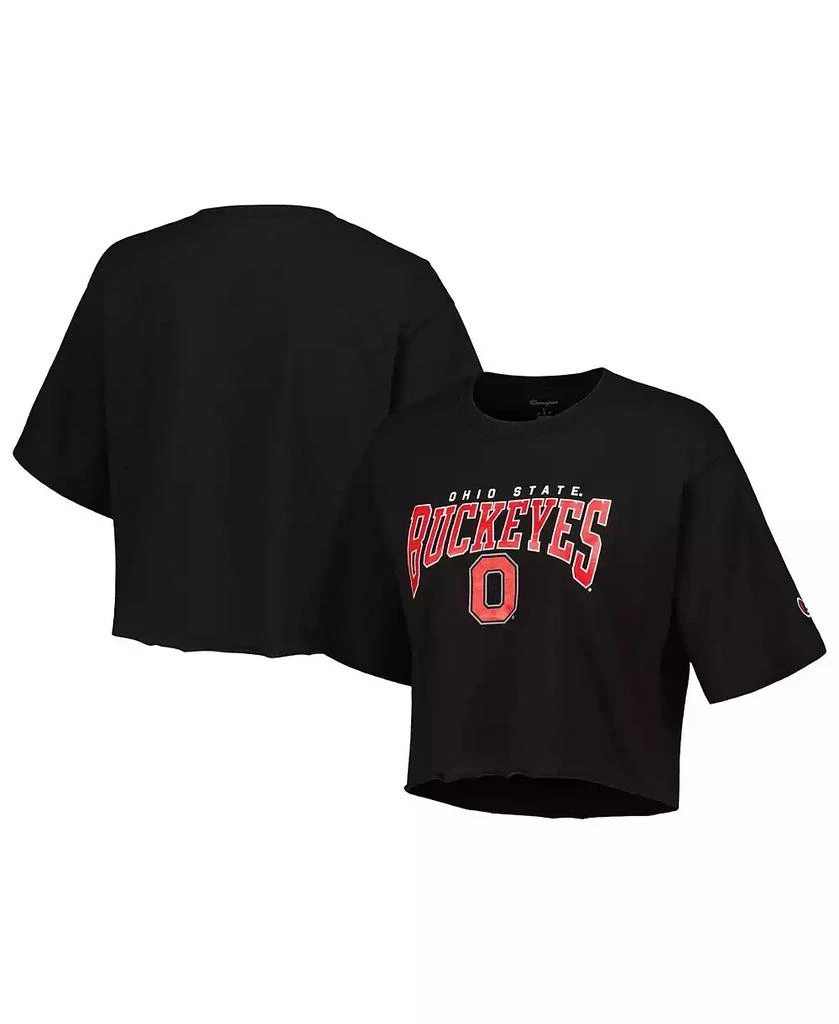 商品CHAMPION|Women's Heather Charcoal Ohio State Buckeyes Boyfriend Cropped T-shirt,价格¥237,第1张图片