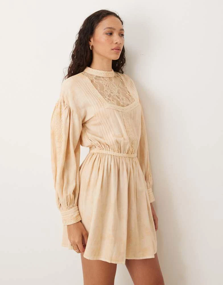 商品ASOS|ASOS DESIGN tea stained high neck mini with panels and lace trims,价格¥670,第2张图片详细描述