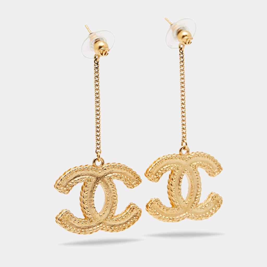 Chanel CC Gold Tone Earrings商品第2张图片规格展示