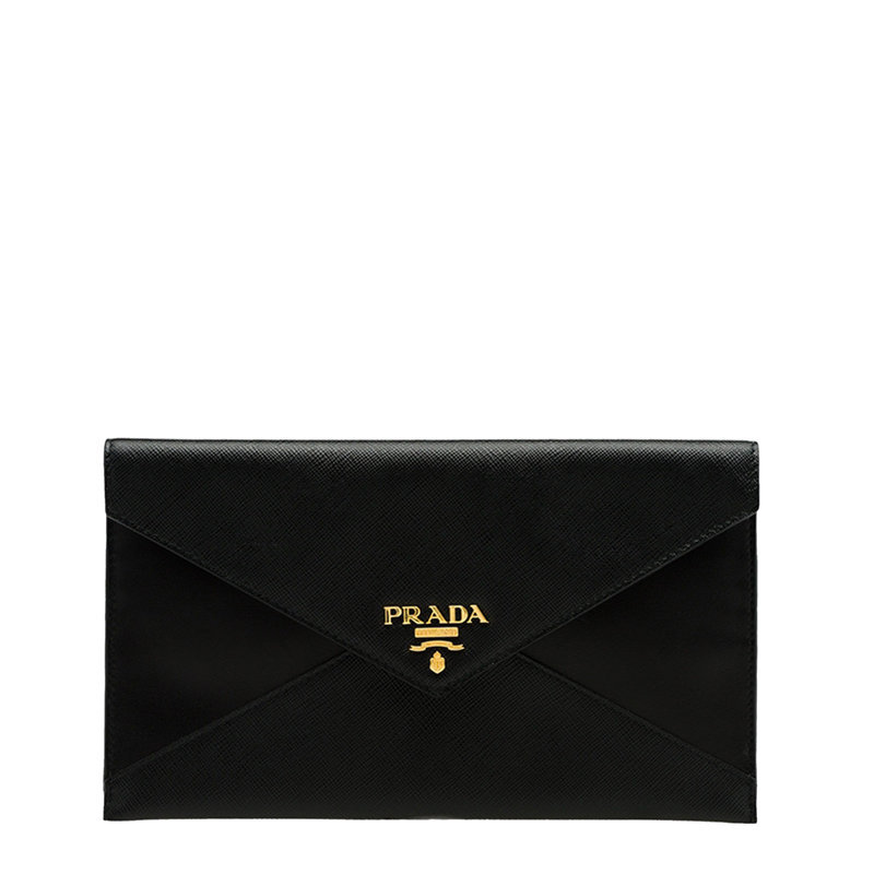 商品Prada|【预售3-7天】PRADA/普拉达 22春夏新款 女士黑色皮革金标信封手拿公文包1MF003_2EEP_F0002,价格¥4455,第1张图片