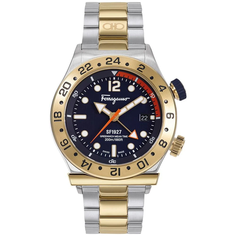 商品Salvatore Ferragamo|Men's Swiss 1927 GMT Two Tone Stainless Steel Bracelet Watch 44mm,价格¥7596,第1张图片