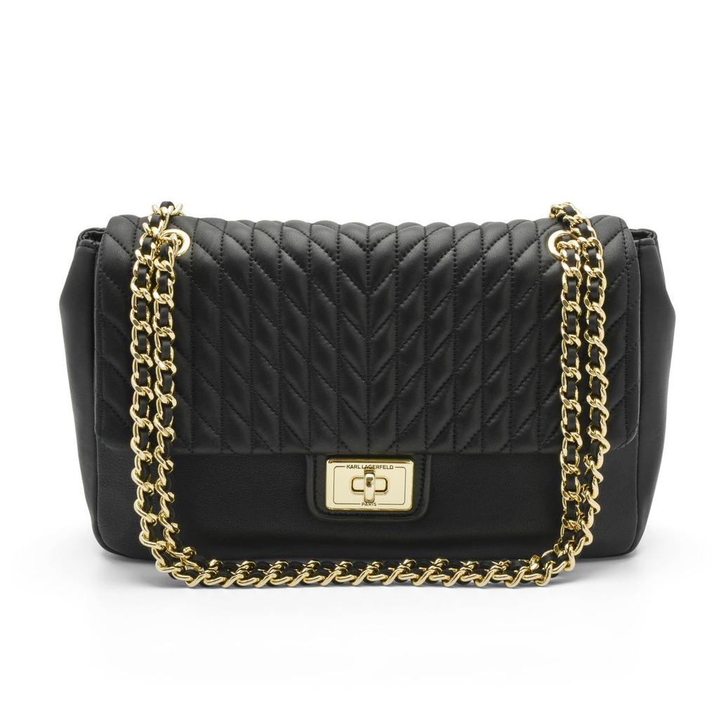 Karl Lagerfeld Paris Agyness Black And Gold Leather Shoulder Bag LH7HB446BGD商品第1张图片规格展示