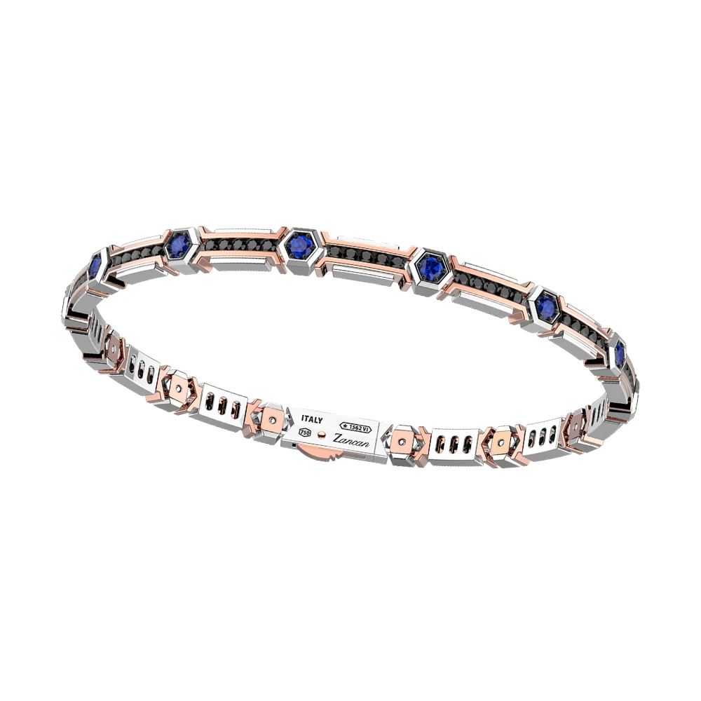 商品Zancan|18k white & rosde gold bracelet with sapphires and black diamonds.,价格¥80194,第1张图片