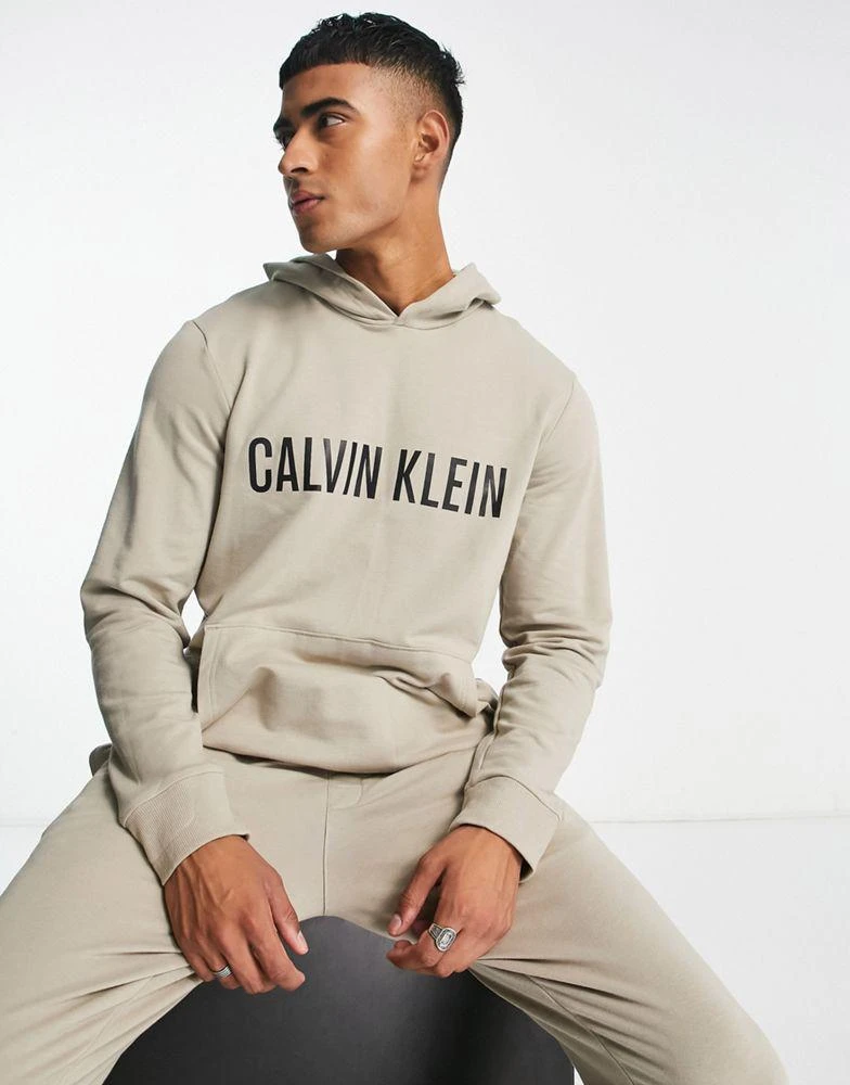 商品Calvin Klein|Calvin Klein co-ord lounge hoodie with contrast chest logo in oatmeal,价格¥718,第4张图片详细描述