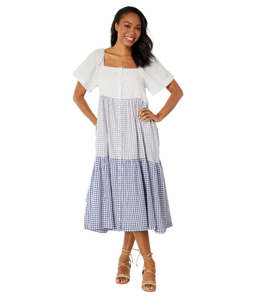 商品Madewell|Patchwork Gingham Button-Front Tiered Midi Dress,价格¥511,第1张图片