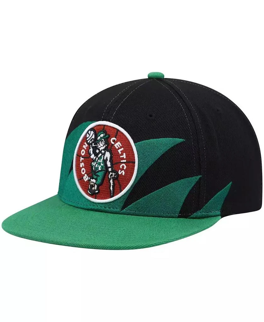 商品Mitchell & Ness|Men's Black and Kelly Green Boston Celtics Hardwood Classics Sharktooth Snapback Hat,价格¥225,第2张图片详细描述