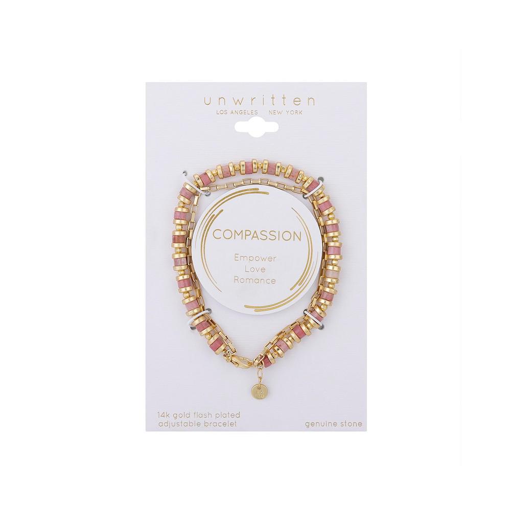 14K Gold Flash Plated Rhodochrosite Stone Paperlink Chain Double Bracelet商品第2张图片规格展示