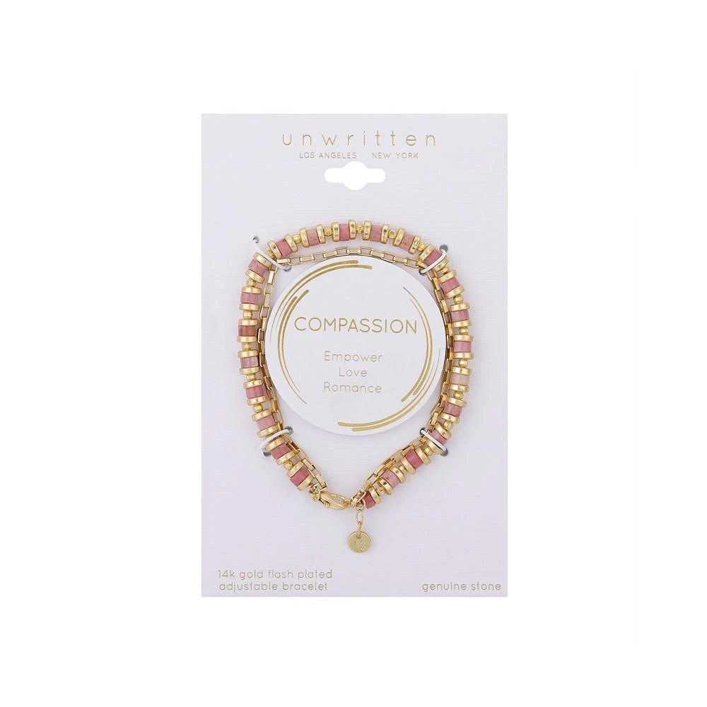 商品Unwritten|14K Gold Flash Plated Rhodochrosite Stone Paperlink Chain Double Bracelet,价格¥168,第2张图片详细描述