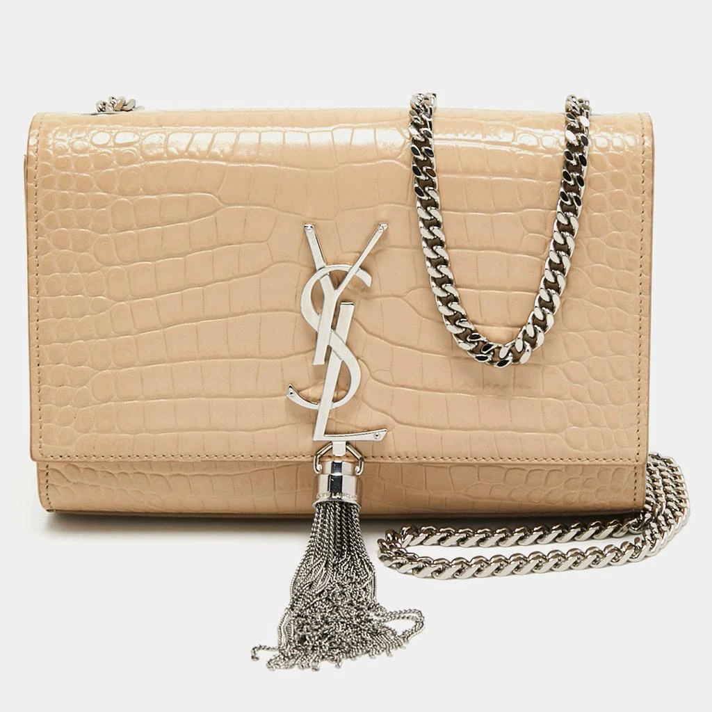 商品[二手商品] Yves Saint Laurent|Saint Laurent Beige Croc Embossed Leather Small Kate Crossbody Bag,价格¥8996,第1张图片