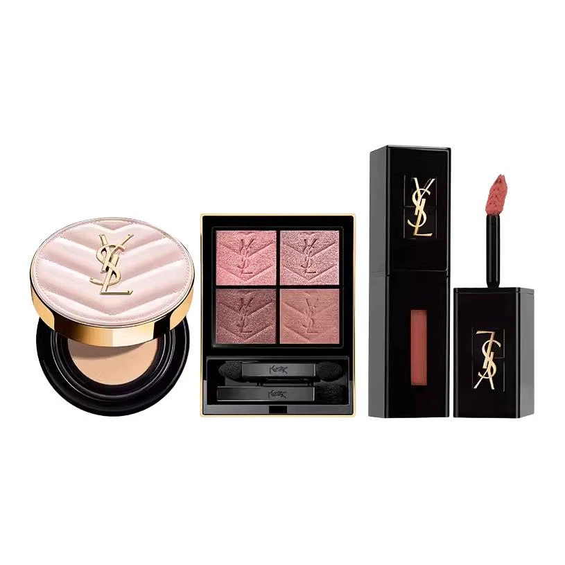 商品[国内直发] Yves Saint Laurent|YSL圣罗兰 巴比伦野玫瑰妆高定皮革四色眼影黑管唇釉粉气垫彩妆套装 气色遮瑕修饰肤色 #400+610+B10,价格¥1017,第1张图片
