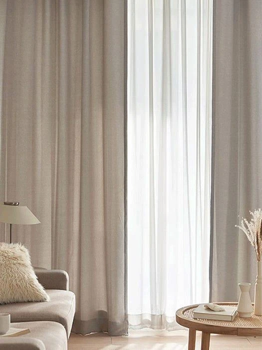 Midnight Linen Style Blackout Curtain (Set of 2)_Deep Beige 商品