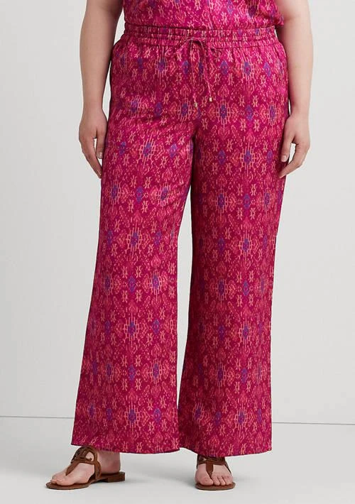 商品Ralph Lauren|Ralph Lauren Plus Size Geo Print Satin Shantung Wide Leg Pants,价格¥521,第1张图片