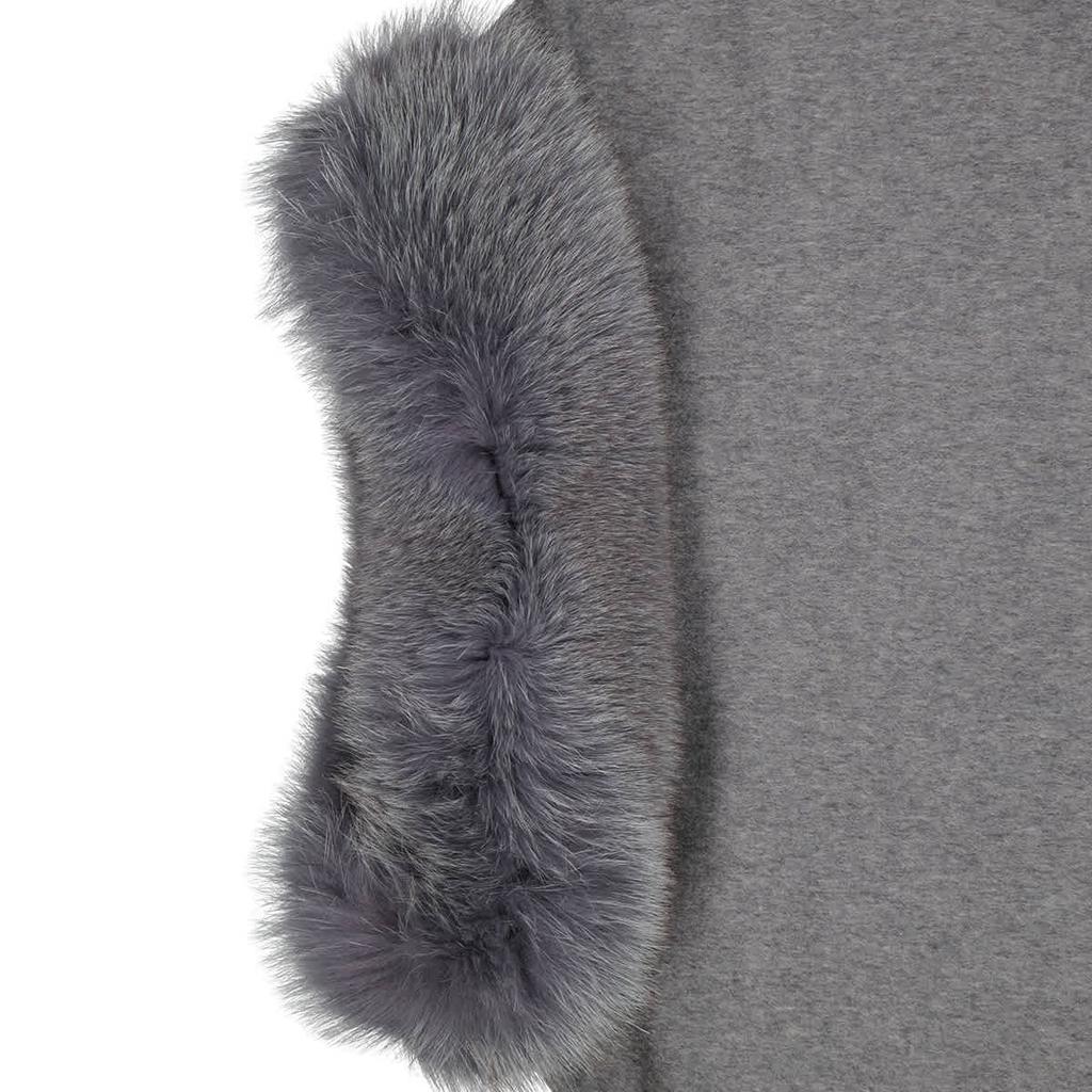 Max Mara Ladies Wskit1 Fox Fur Trim Cashmere Poncho In Medium Grey商品第3张图片规格展示