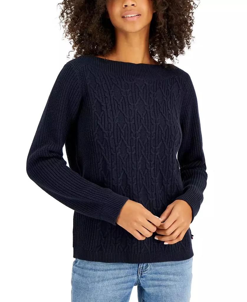 商品Tommy Hilfiger|Women's Boat-Neck Cable Knit Cate Sweater,价格¥180,第1张图片