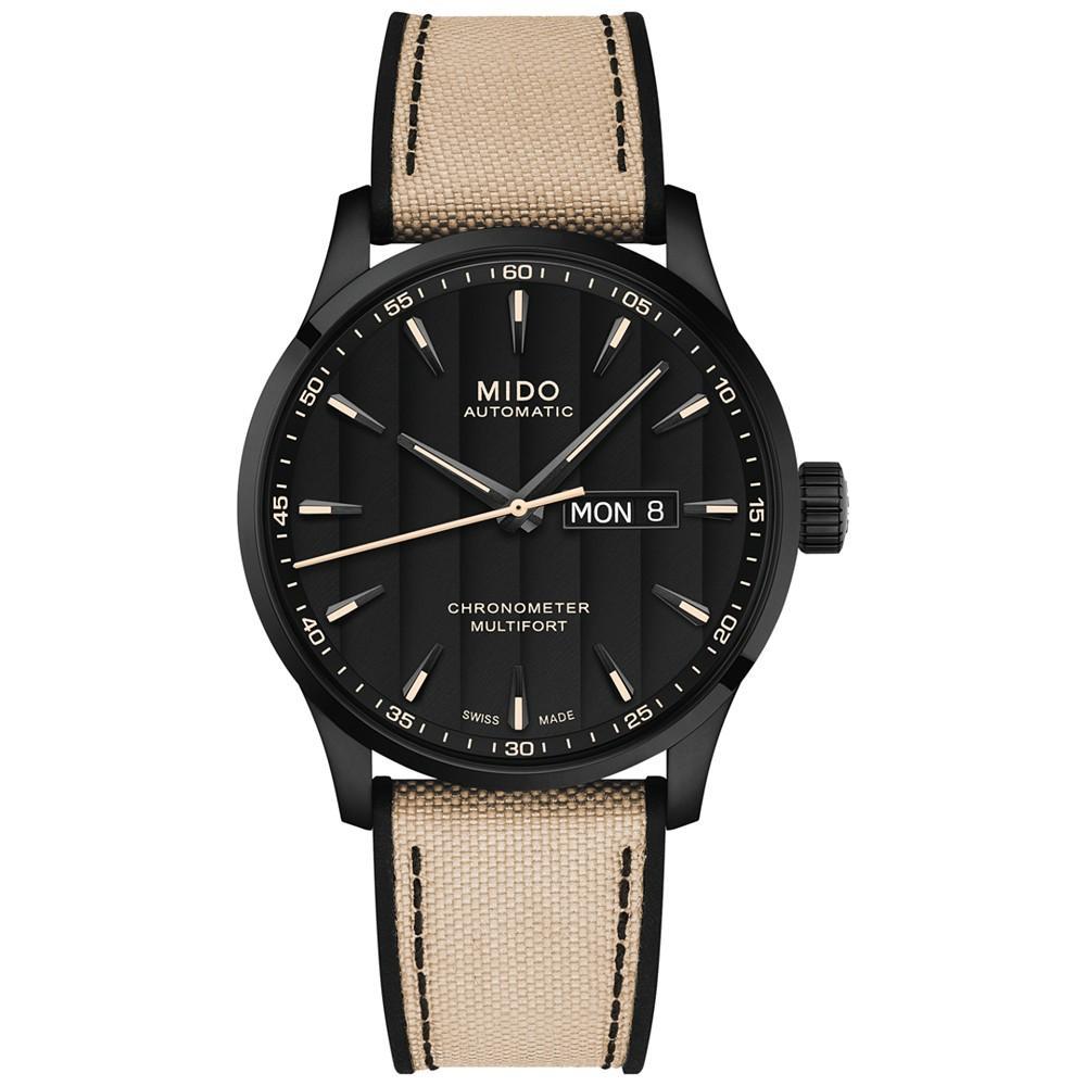 商品MIDO|Men's Swiss Automatic Multifort Chronometer Beige Fabric & Black Silicone Strap Watch 42mm,价格¥10165,第1张图片