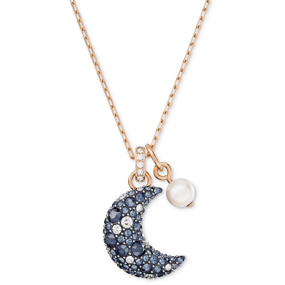 商品Swarovski|Rose Gold-Tone Crystal Moon & Imitation Pearl Pendant Necklace, 15-3/4" + 2-3/4" extender,价格¥781,第1张图片