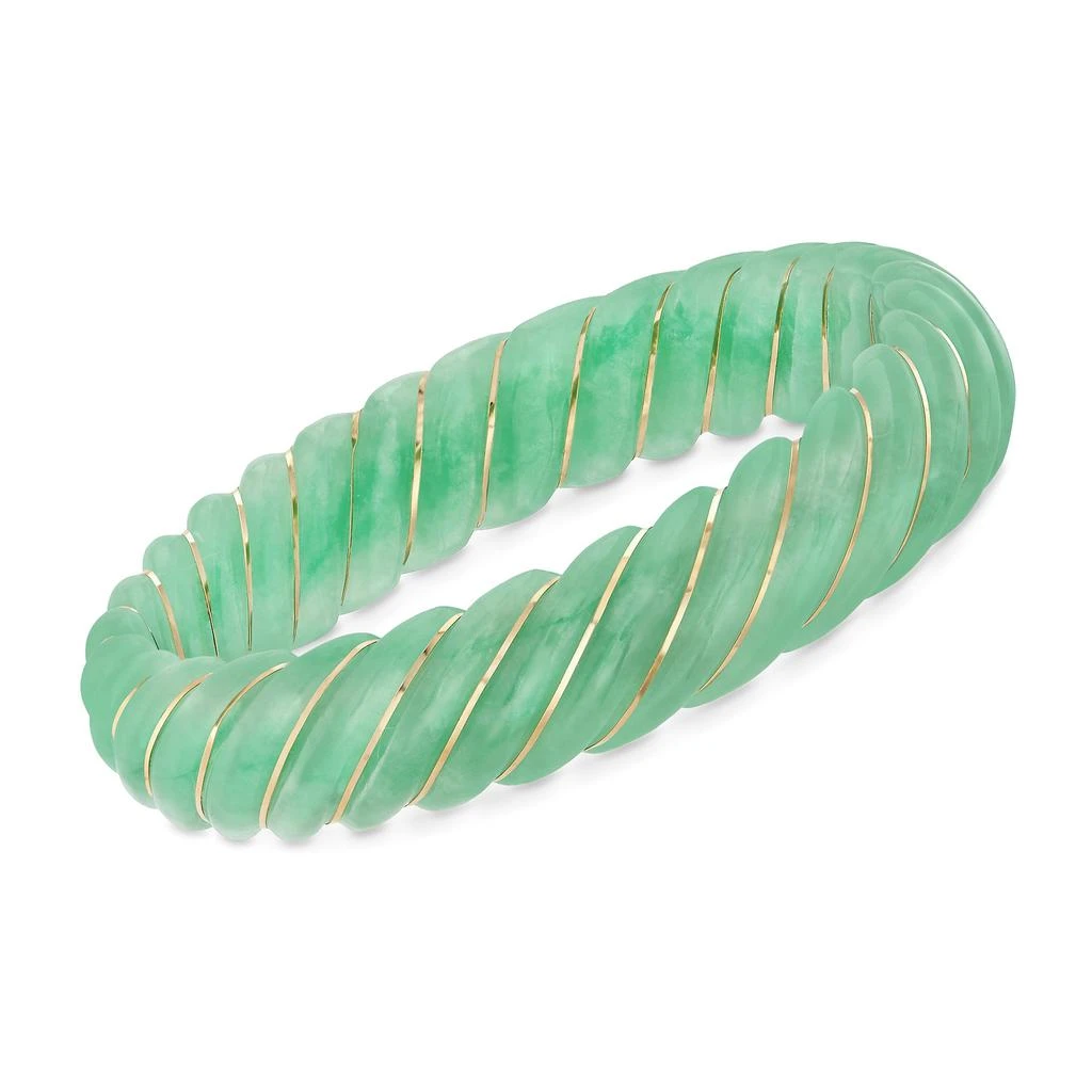 商品Ross-Simons|Carved Green Jade Bangle Bracelet With 14kt Yellow Gold,价格¥3450,第1张图片