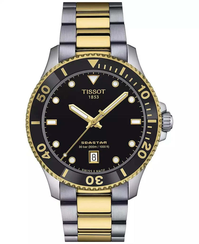 商品Tissot|Men's Swiss Seastar 1000 Two-Tone Stainless Steel Bracelet Watch 40mm,价格¥3703,第1张图片