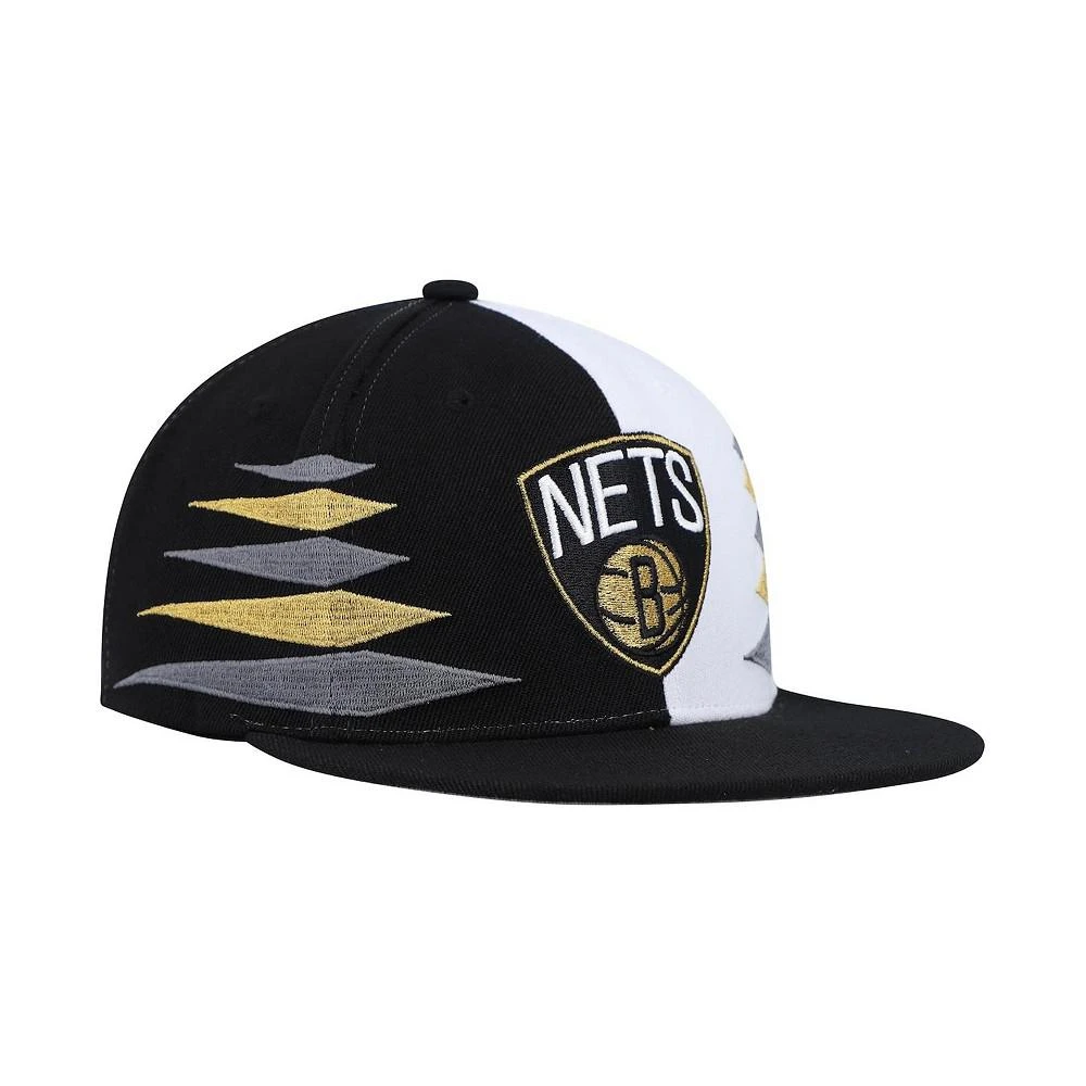 商品Mitchell and Ness|Men's Black and White Brooklyn Nets Diamond Cut Snapback Hat,价格¥202,第2张图片详细描述